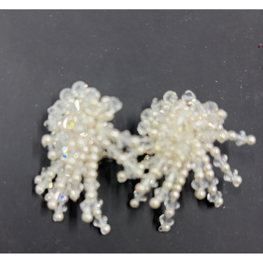 Estate Clip On Earrings Fancy Waterfall Beaded Earrings
